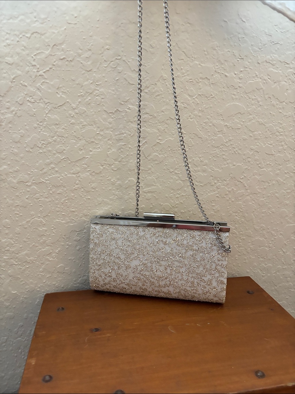 Elegant Ivory Glitter Chain Clutch